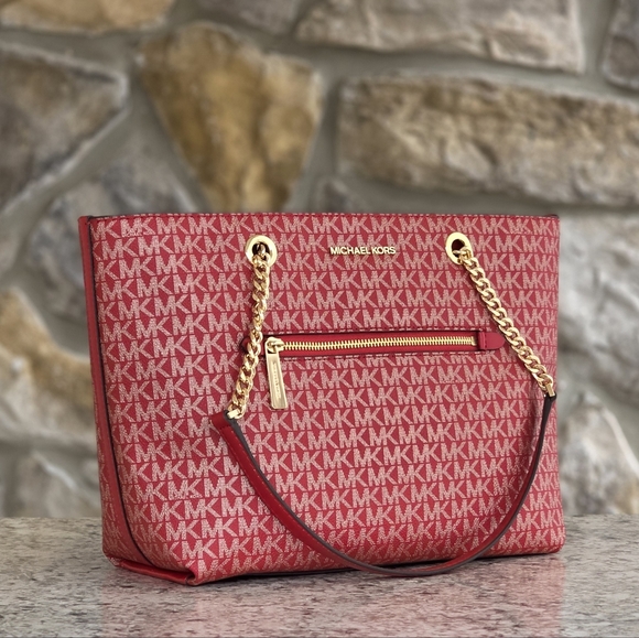 Michael Kors Handbags - Michael Kors Jet Set Logo Medium Red Shoulder Bag